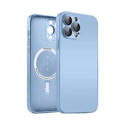 Capa Capinha Case Super Premium Vidro Glass Proteção De Câmera Compatível Iphone 13 Pro Max - Azul Grisaceo
