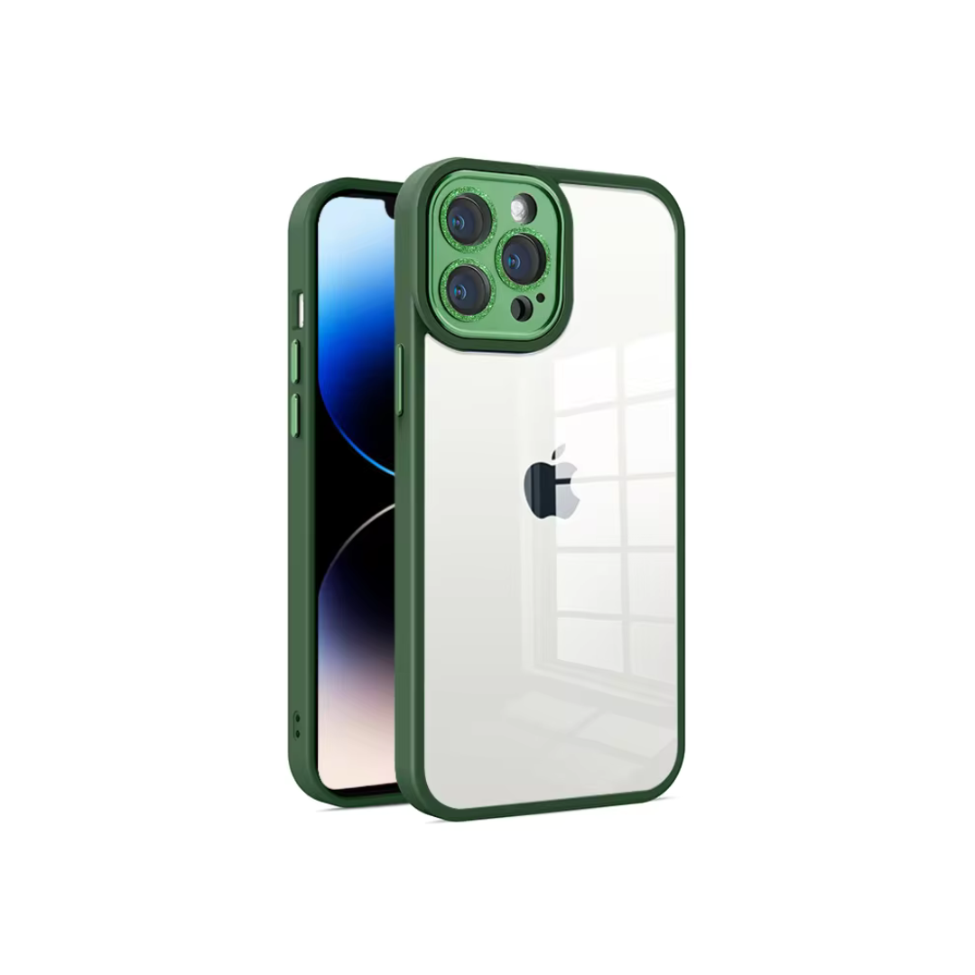 Capa Capinha Case Clean Premium Borda Da Câmera Com Brilho Compatível Para Iphone 12 - Verde Militar