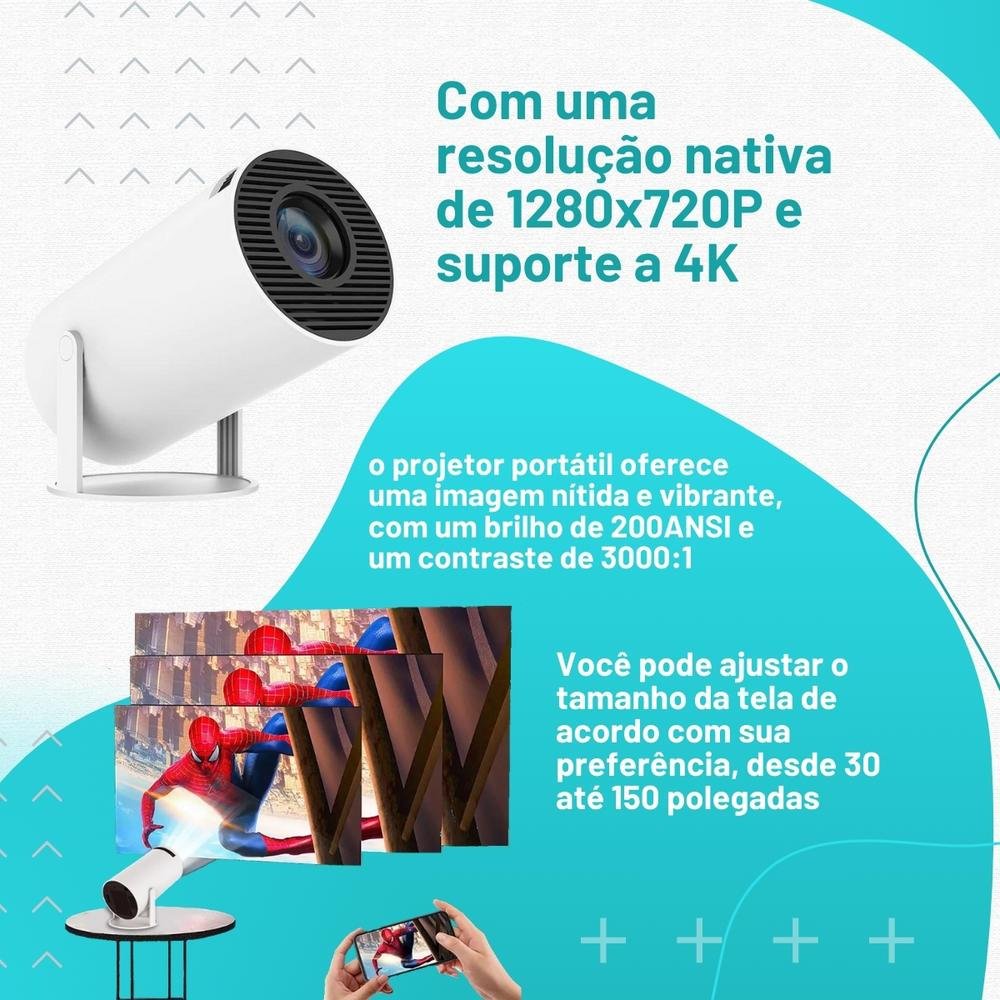 Imagem 4 de 5 do produto Projetor Led 4K Android 11.0 Portátil HD Bluetooth HDMI WIFI Bivolt - SmartProjetor Home Cinema