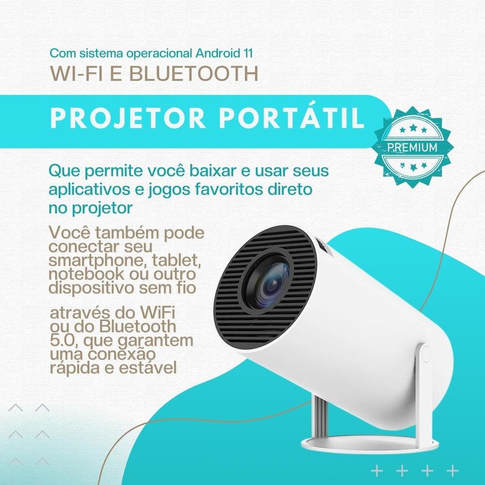 Imagem 5 de 5 do produto Projetor Led 4K Android 11.0 Portátil HD Bluetooth HDMI WIFI Bivolt - SmartProjetor Home Cinema