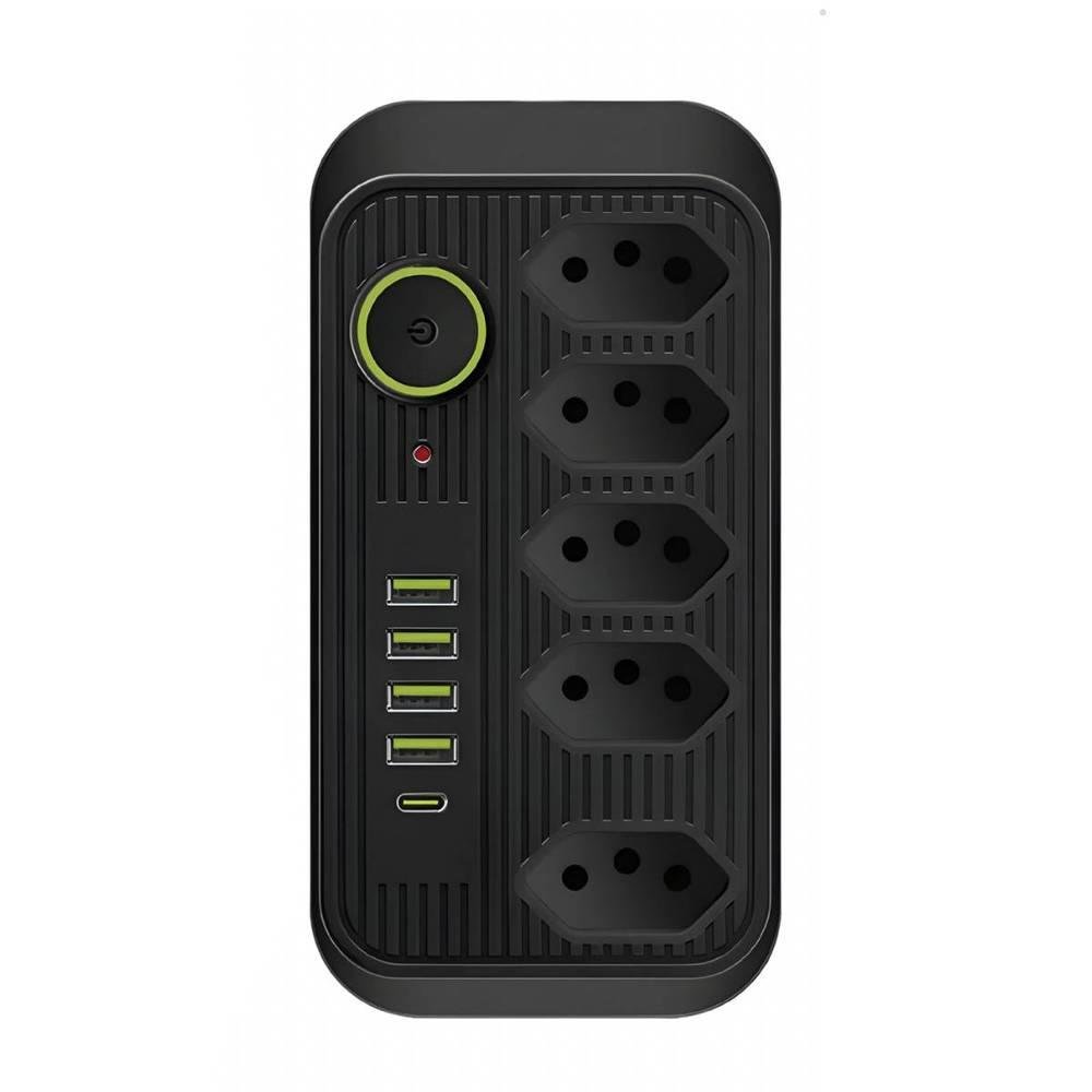 Imagem 1 de 5 do produto Extensão 5 Tomadas 4 Usb 1 Tipo C 1 Pd Led Bivolt 110v/220v :preto