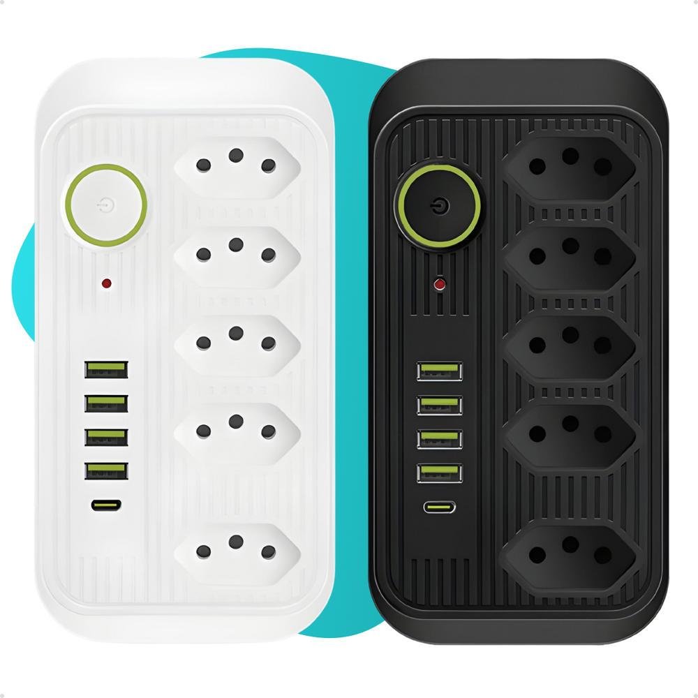 Imagem 5 de 5 do produto Extensão 5 Tomadas 4 Usb 1 Tipo C 1 Pd Led Bivolt 110v/220v :preto