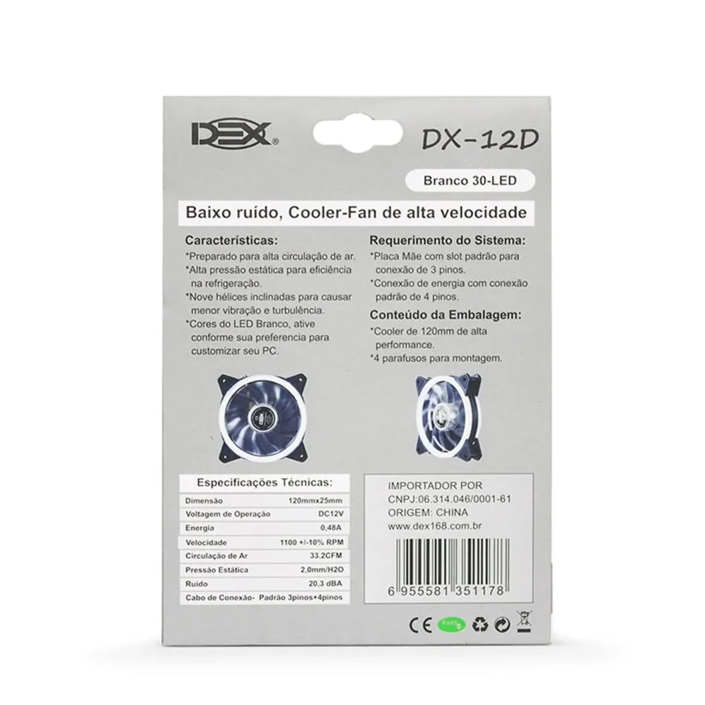 Cooler Dupla Face Gabinete 120mm LED Dex - Dx-12d - Branco 7