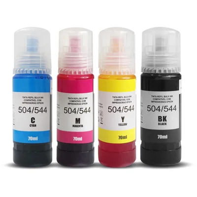 Refil Tinta Para Impressão Preta Amarela Ciano E Magenta 70 Ml - 4 Unidades