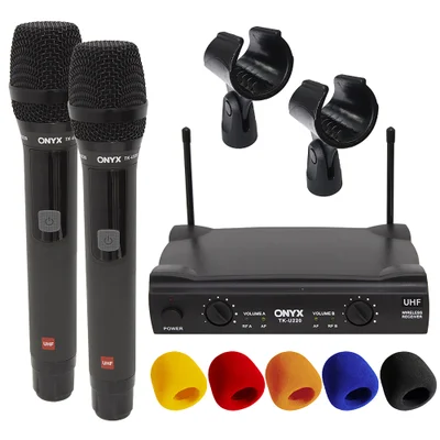 Kit Microfone Sem Fio Duplo Tk U220 Uhf Com 2 Suportes B18a E Espuma Onyx