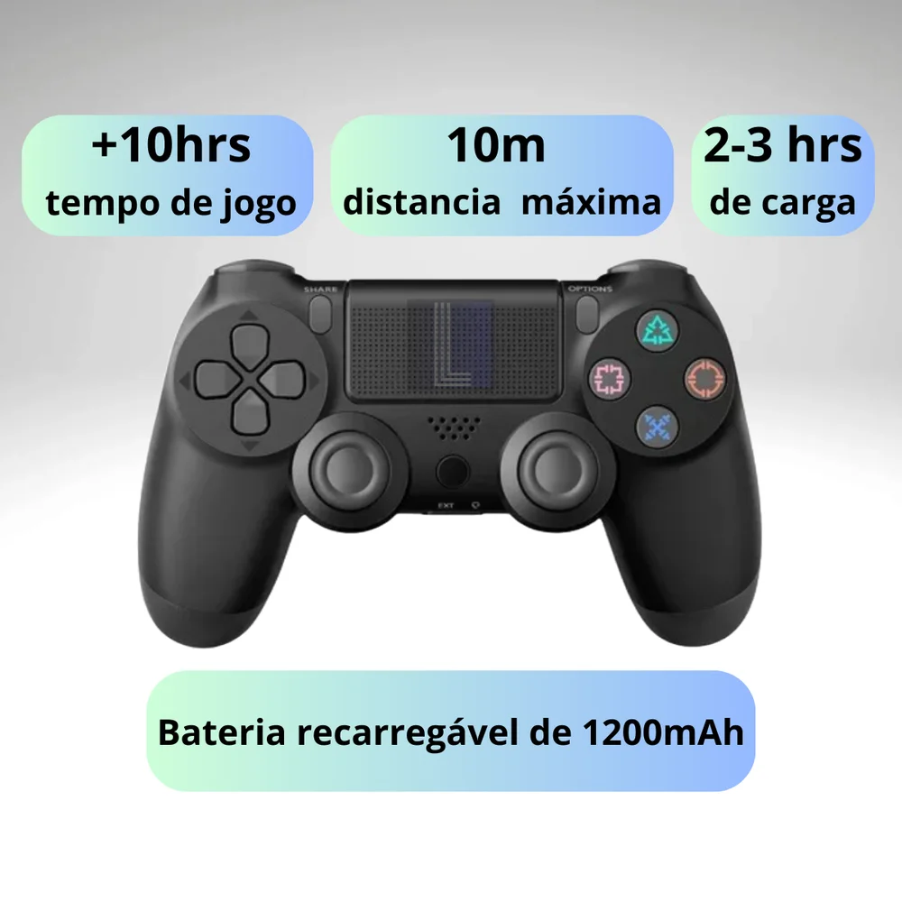 Imagem 3 de 5 do produto Kit 2 Controles Sem Fio Para Ps4 PC Com Cabo 1m Micro Usb