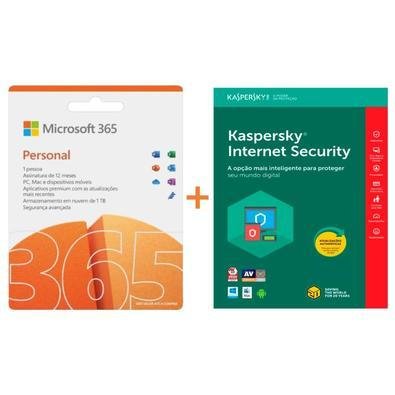 Microsoft Office 365 Personal + Kaspersky Antivírus Internet Security - Licença 1 Ano, 1 Dispositivo