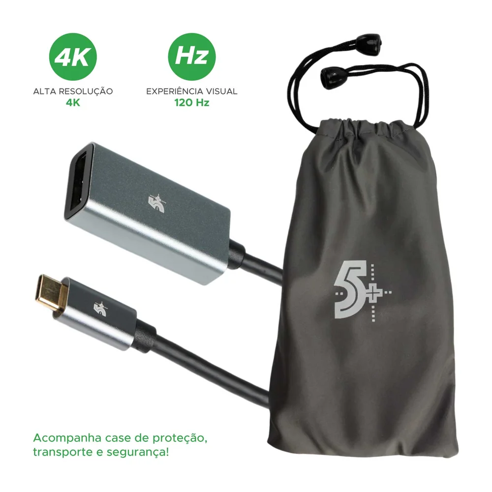 Imagem 3 de 5 do produto Cabo Adaptador 15cm Usb C Para Displayport Fêmea 4k 120hz