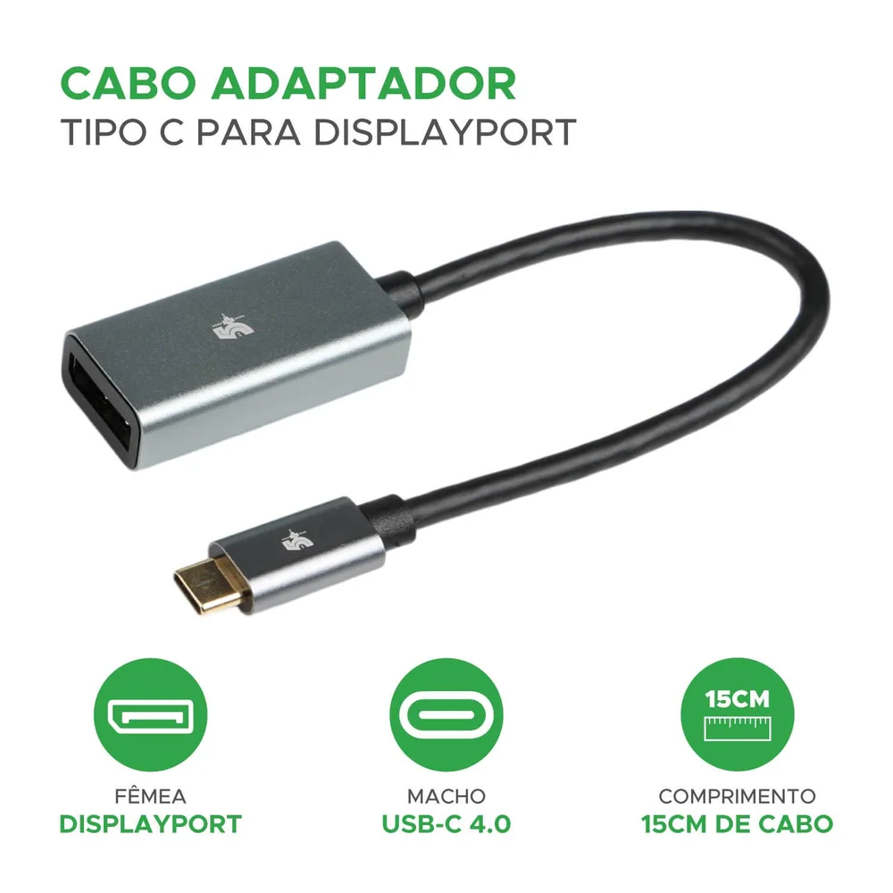 Imagem 4 de 5 do produto Cabo Adaptador 15cm Usb C Para Displayport Fêmea 4k 120hz