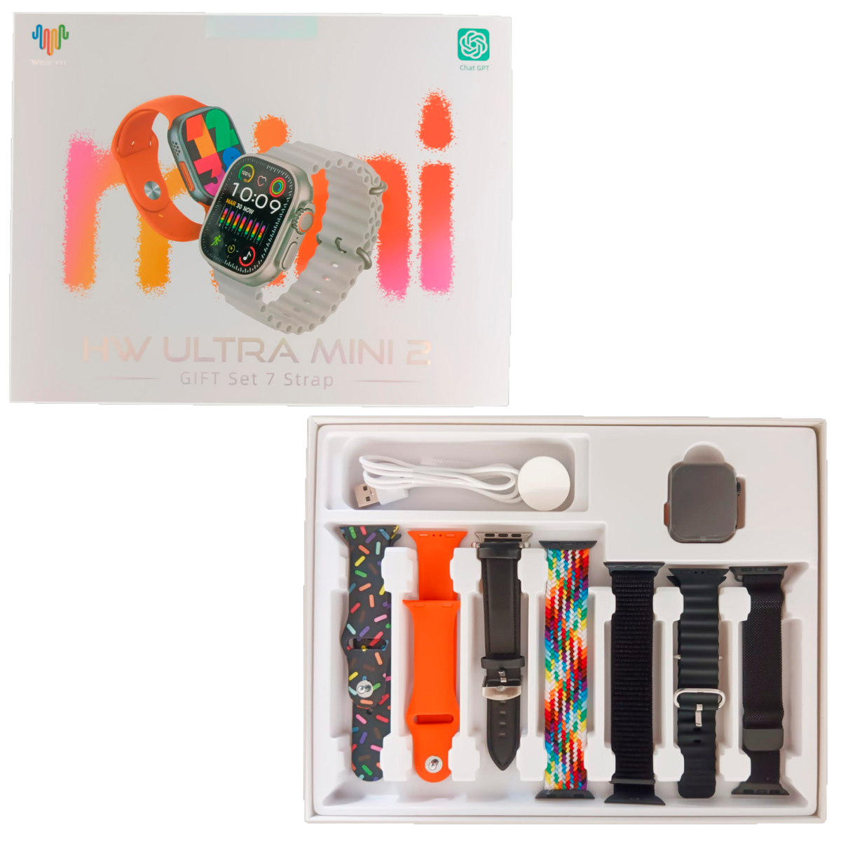 Smartwatch Hw Ultra Mini 2 Serie 9 Chat Gpt 41mm 7 Pulseiras Cor:preto