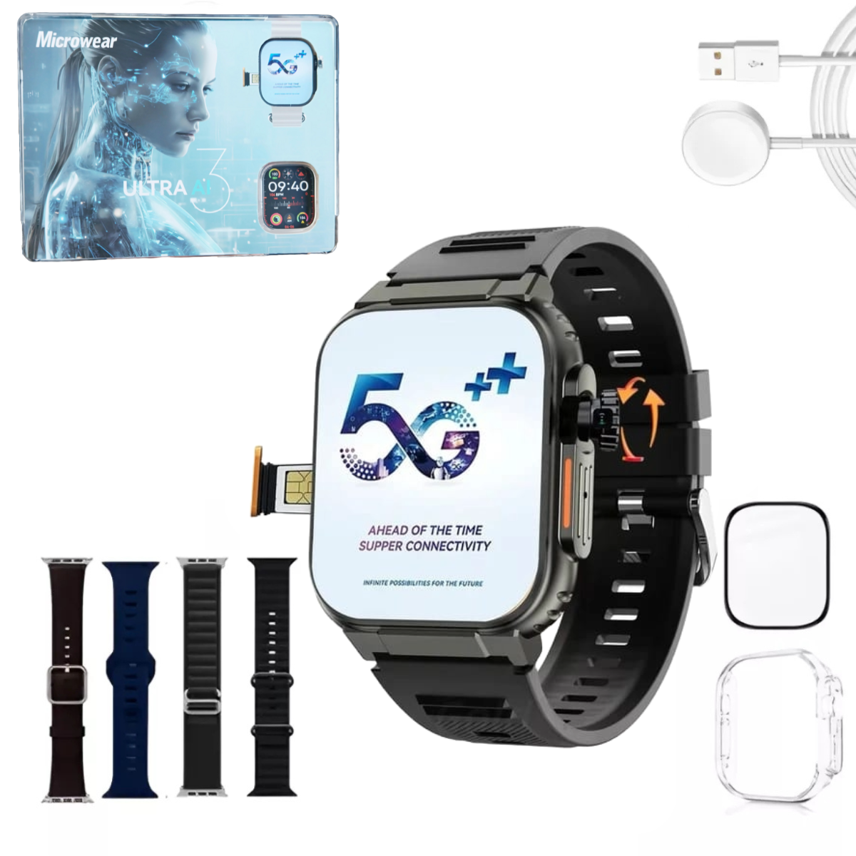 Smartwatch Ultra 3 Ai Android Chip 5g Câmera Wi-fi Gps Nfc Cor:preto