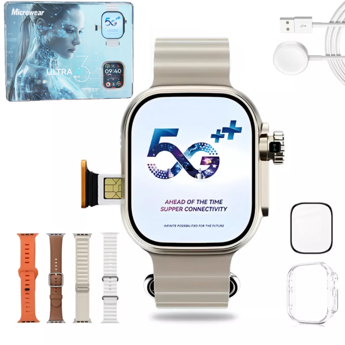 Smartwatch Ultra 3 Ai Android Chip 5g Câmera Wi-fi Gps Nfc Cor:prata