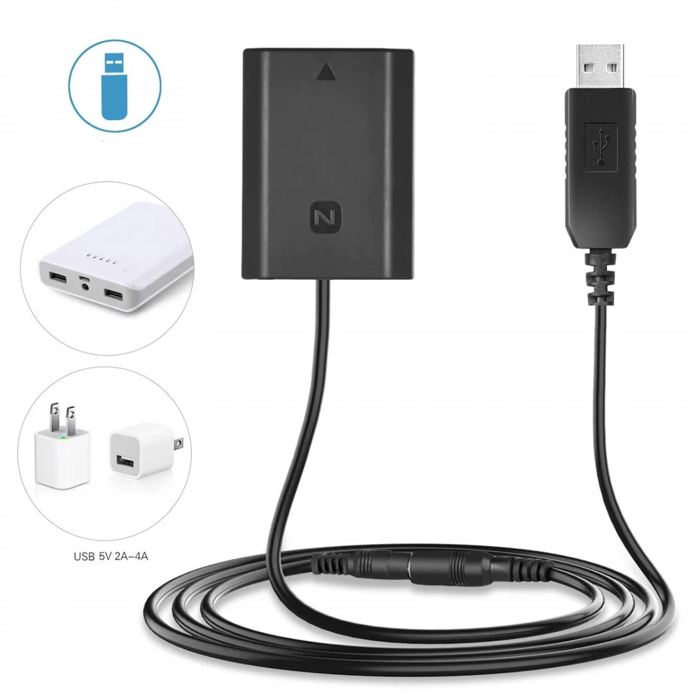 Imagem 3 de 5 do produto Adaptador Dummy Bateria Np-fz100 Com Cabo Usb Inteligente Para Power Bank (bivolt)