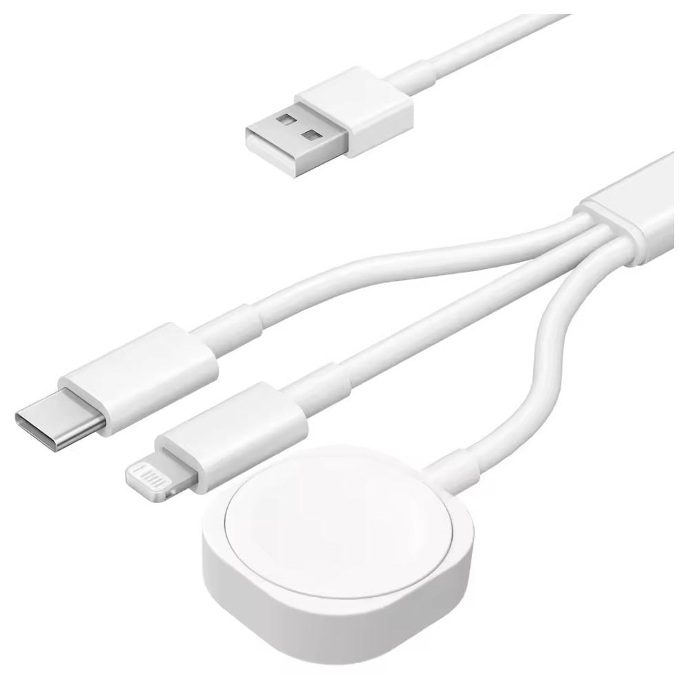 Cabo Usb 3 Em1 Para Carregamento Compativel Com Apple Watch Lightning E Tipo-c