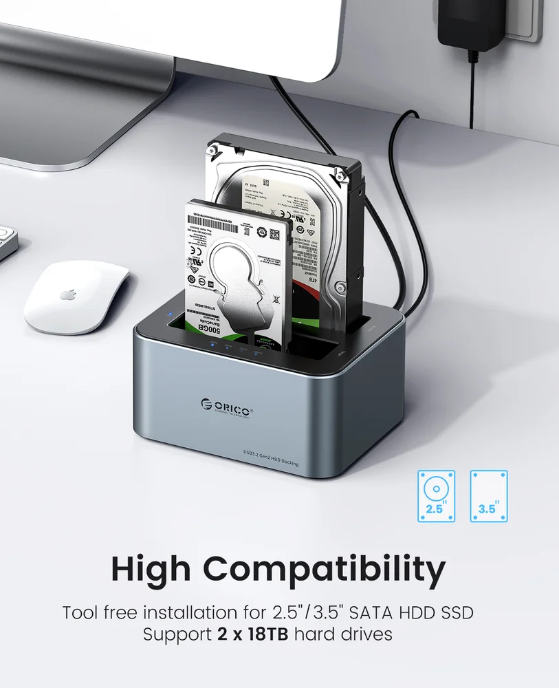 Imagem 2 de 5 do produto Dock Station Orico Sata 2,5 3,5 Clone Usb 3.2 Usb C 5gbps