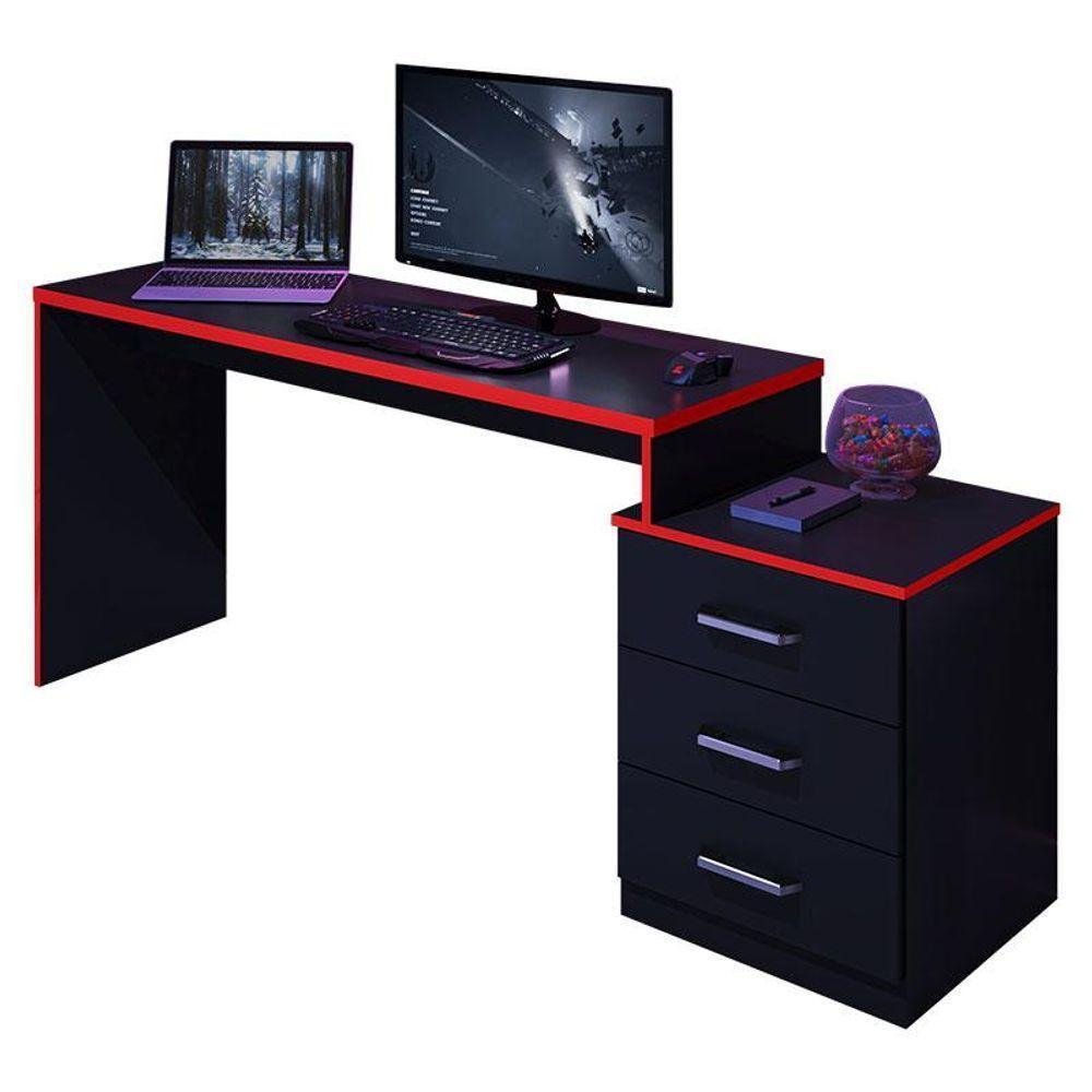 Mesa Para Computador Gamer Ambiente Drx 5000 Preto Trama Vermelho - Móveis Leão