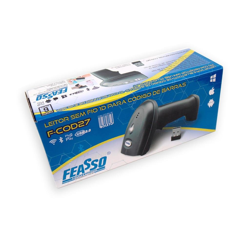Imagem 2 de 2 do produto Leitor De Código De Barras Sem Fio Bluetooth Laser Feasso F-cod27