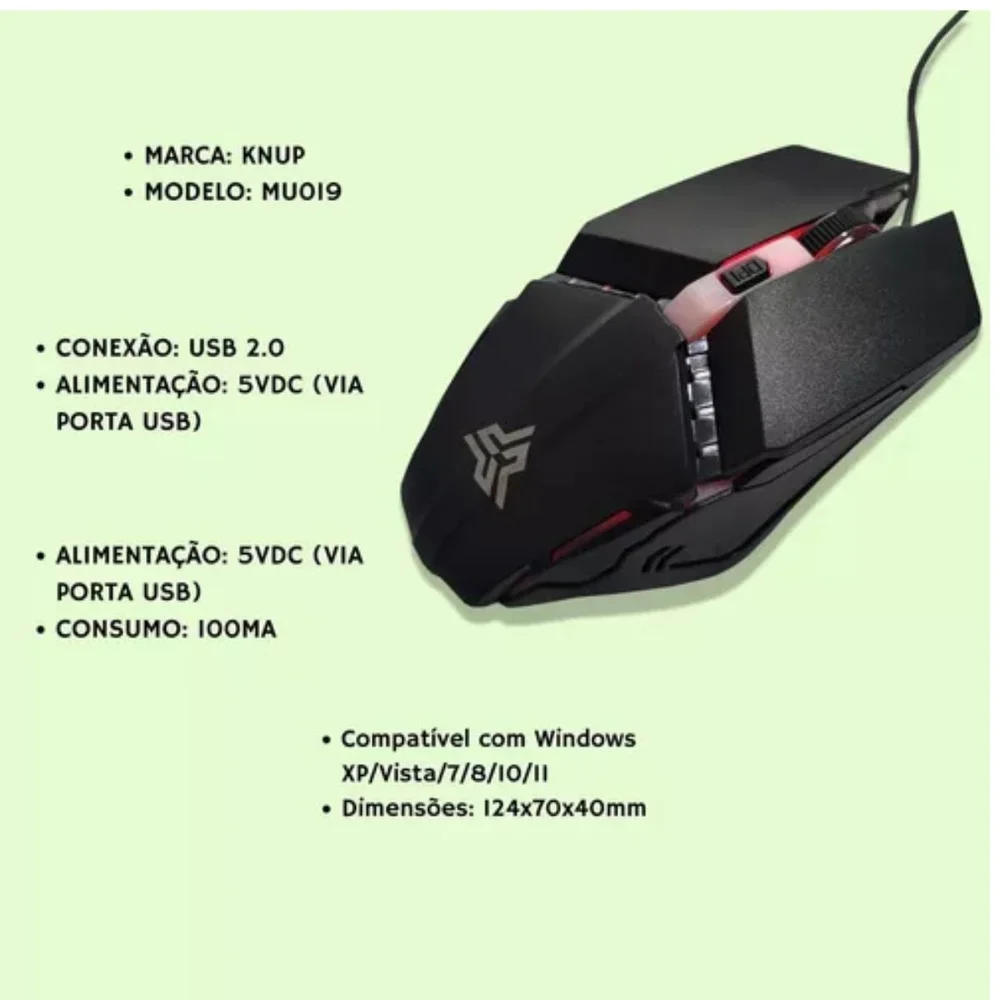 Imagem 3 de 5 do produto Mouse Optico Com Fio Knup | Kp-mu019