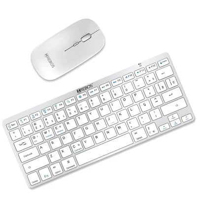 Teclado E Mouse Sem Fio Wireless Branco Hrebos Hs-750k