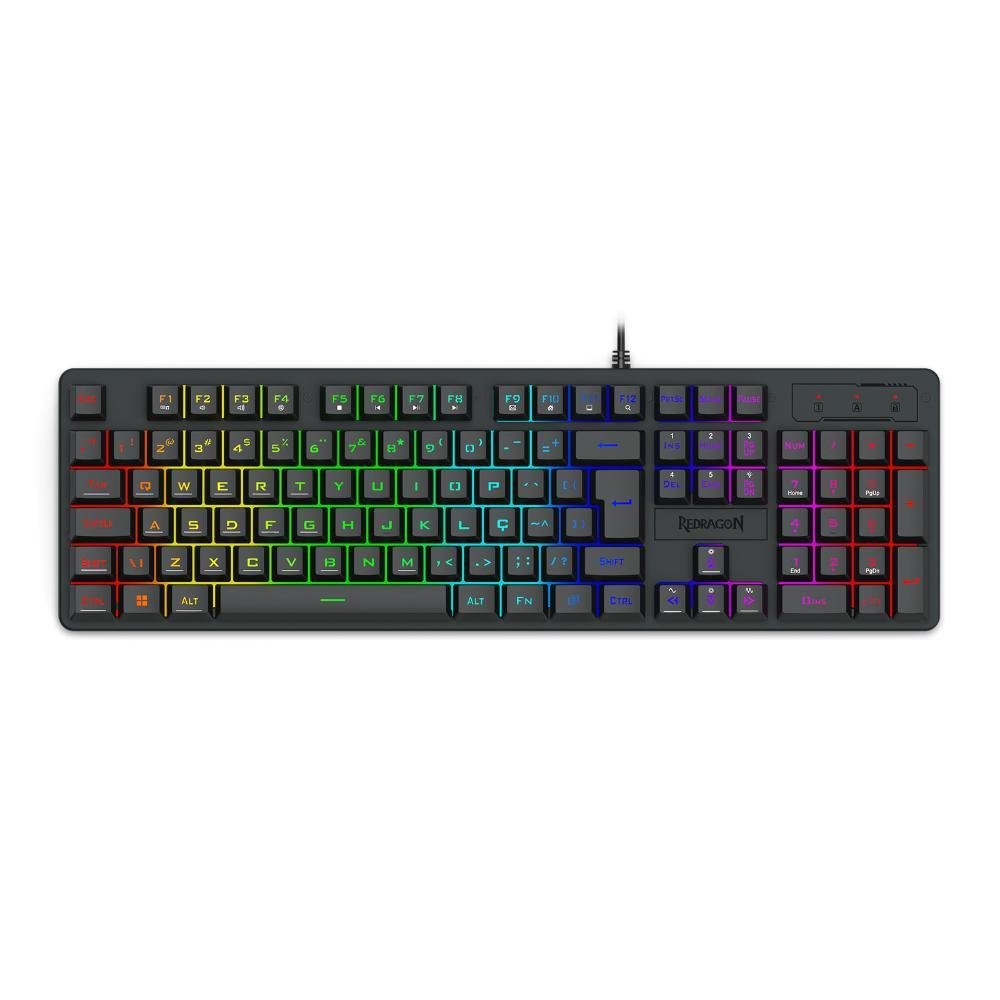 Teclado Membrana Gamer Redragon Netherbane RGB K521-RGB Preto
