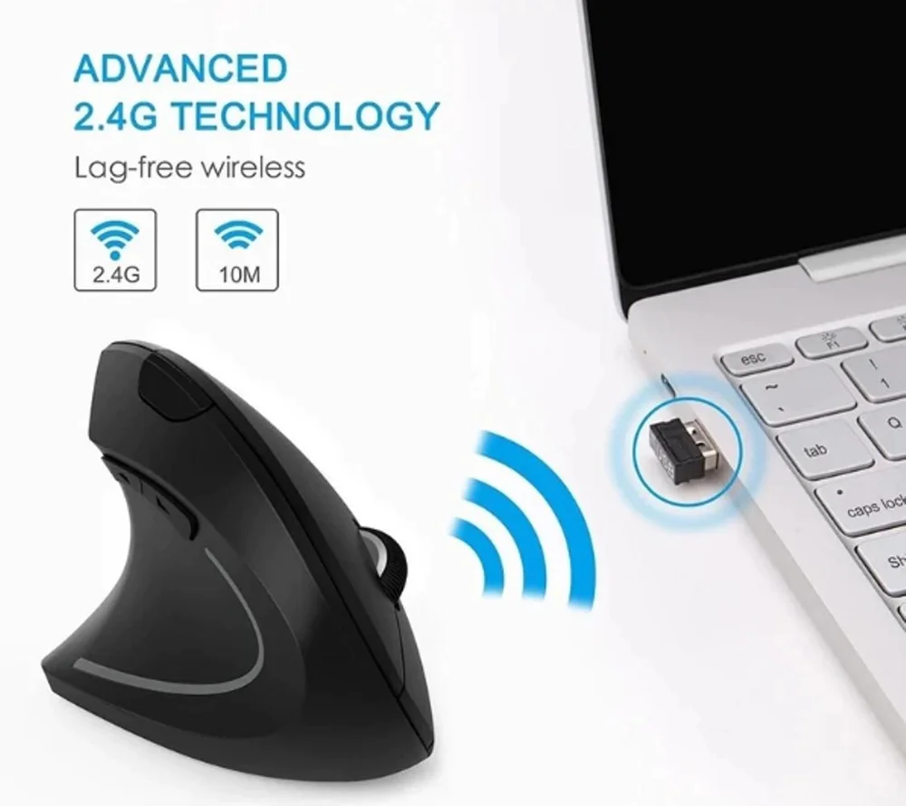Imagem 2 de 4 do produto Mouse Vertical Ergonômico 2.4ghz Sem Fio Ajustável 1600 Dpi