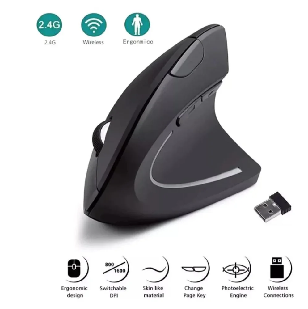 Imagem 3 de 4 do produto Mouse Vertical Ergonômico 2.4ghz Sem Fio Ajustável 1600 Dpi