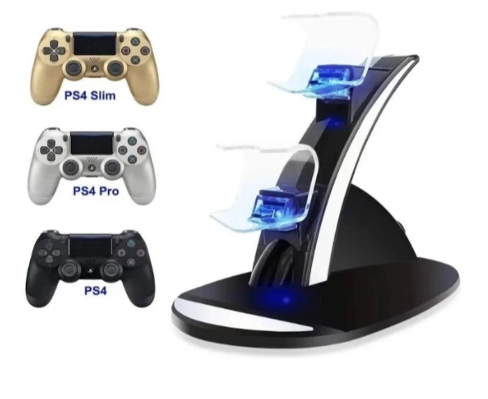 Imagem 2 de 4 do produto Suporte Carregador Base Duplo LED Usb Controle Playstation 4 Cor Preto