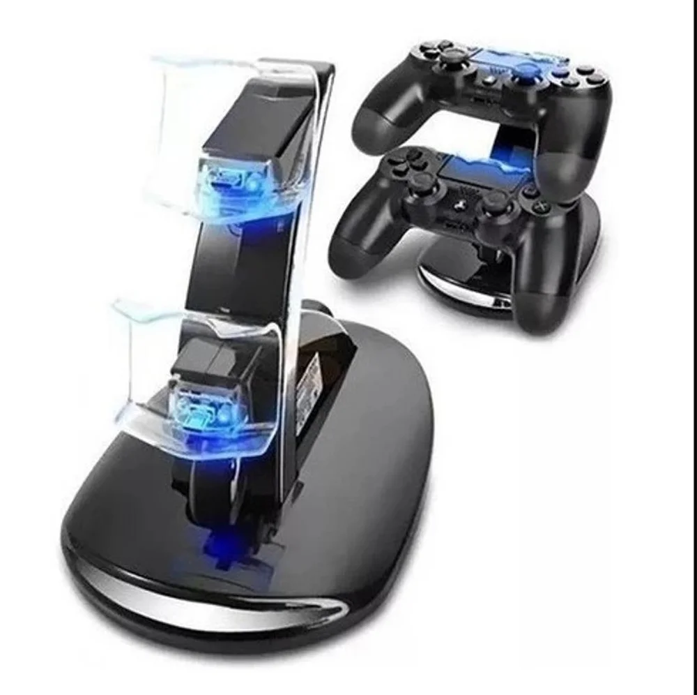Imagem 3 de 4 do produto Suporte Carregador Base Duplo LED Usb Controle Playstation 4 Cor Preto