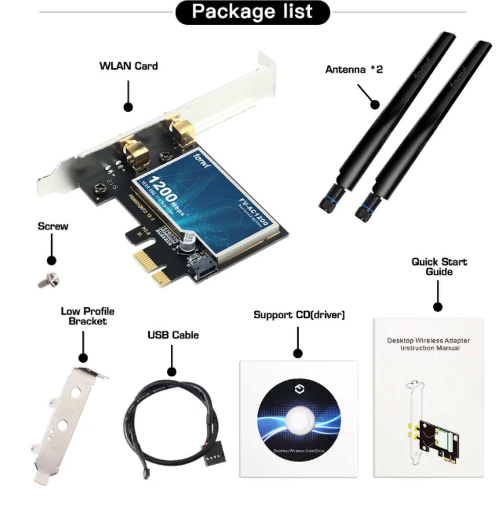 Imagem 2 de 5 do produto Placa rede wifi pc dual band pci-express 1200 Mbps Fenvi