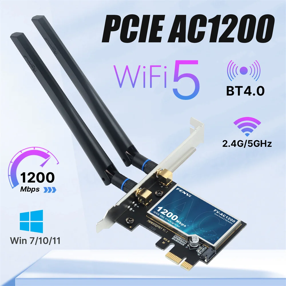 Imagem 3 de 5 do produto Placa rede wifi pc dual band pci-express 1200 Mbps Fenvi