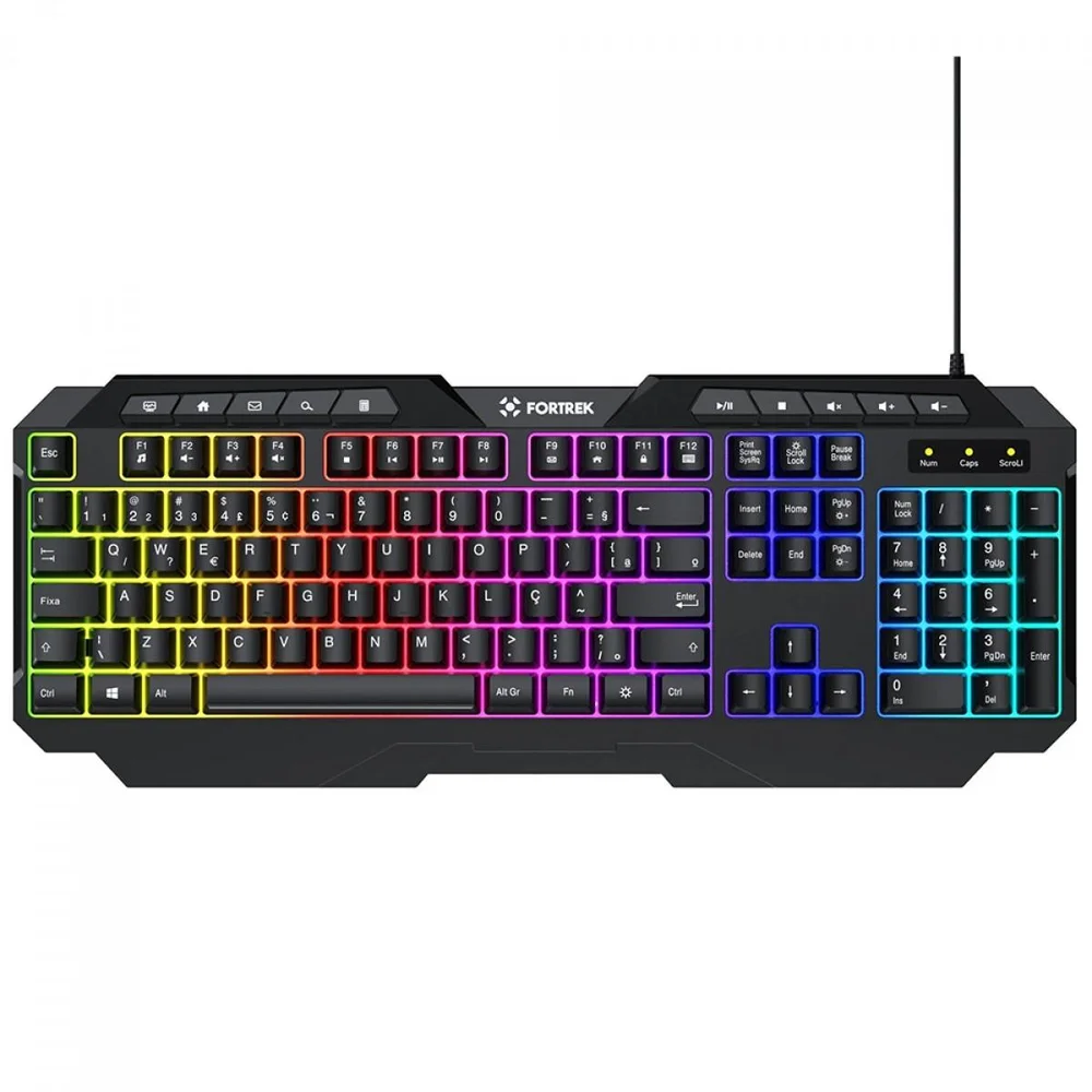 Teclado Gamer Fortrek Shortcut, Rainbow, Membrana, Full Size, Abnt2, Preto Teclado Gamer Fortrek Shortcut, Rainbow, Membrana, Full Size, Abnt2, Preto