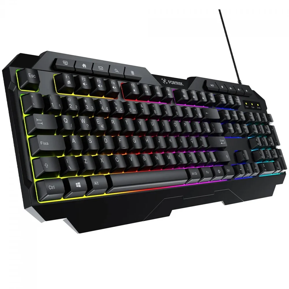 Teclado Gamer Fortrek Shortcut, Rainbow, Membrana, Full Size, Abnt2, Preto Teclado Gamer Fortrek Shortcut, Rainbow, Membrana, Full Size, Abnt2, Preto