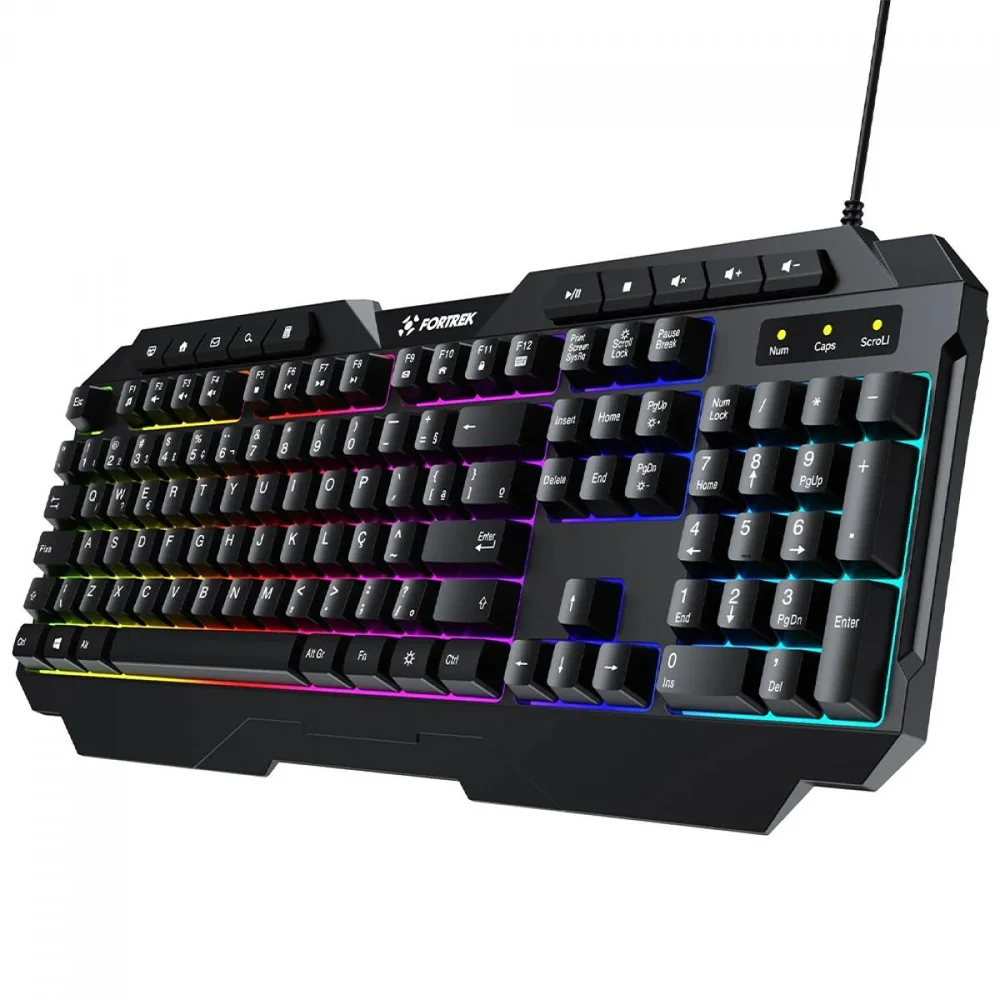 Teclado Gamer Fortrek Shortcut, Rainbow, Membrana, Full Size, Abnt2, Preto Teclado Gamer Fortrek Shortcut, Rainbow, Membrana, Full Size, Abnt2, Preto