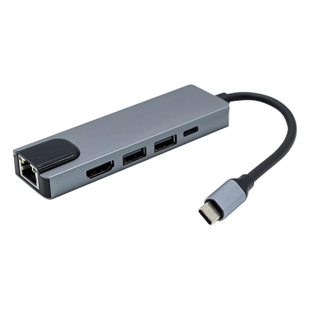 Adaptador Usb Tipo C Com 2 Saidas Usb HDMI 4k Tipo C Rj45 Md9