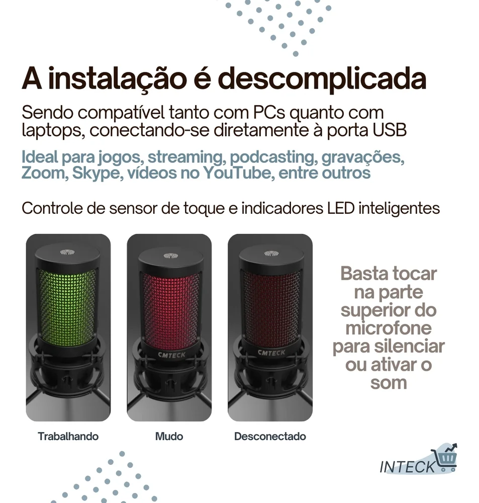 Imagem 4 de 5 do produto Microfone Gamer USB Condensador com LED para Streaming e Jogos – Preto com Filtro