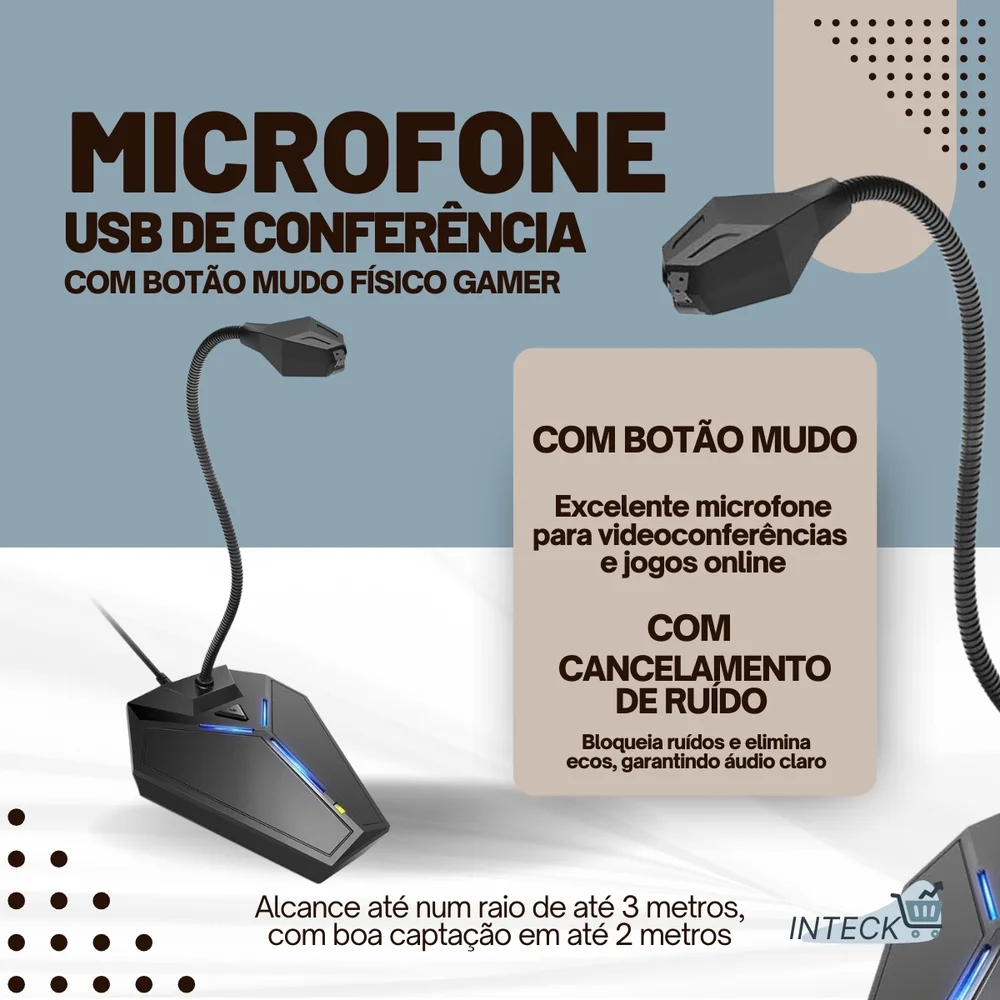 Imagem 3 de 5 do produto Microfone USB Condensador Omnidirecional com Mudo e LED – Ideal para Streaming, Reuniões e Gravações