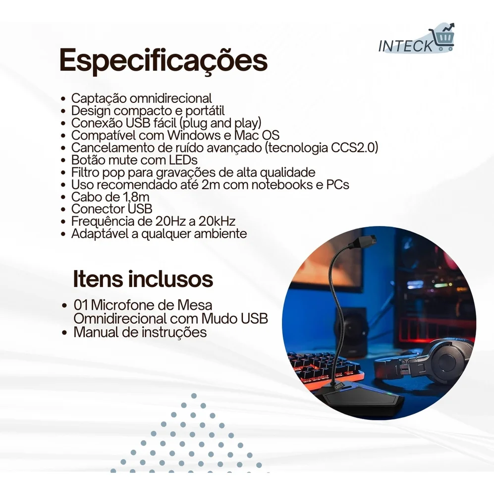Imagem 4 de 5 do produto Microfone USB Condensador Omnidirecional com Mudo e LED – Ideal para Streaming, Reuniões e Gravações