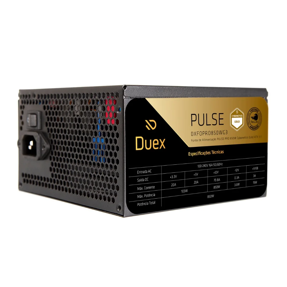 Fonte De Alimentação Duex Multi Pro 850w Cybenetics Gold PCf Ativo Full Modular - Dxfopro850wg3