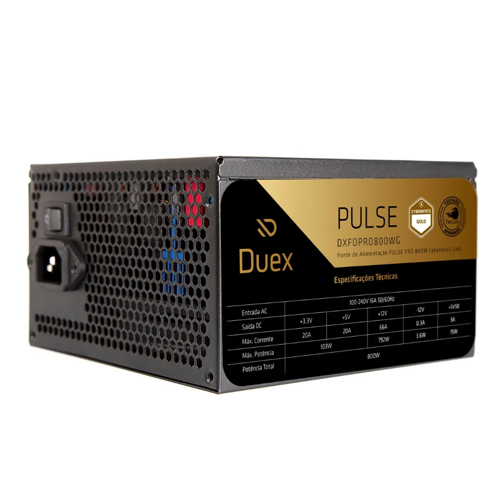 Fonte De Alimentação Duex Multi Pro 800w Cybenetics Gold Pfc Ativo Full Modular - Dxfopro800wg