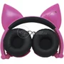 Fone De Ouvido Gatinho Fio Com LED Orelha Dobrável Infantil Microfone - Rosa