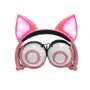 Fone De Ouvido Gatinho Fio Com LED Orelha Dobrável Infantil Microfone - Rosa