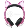 Fone De Ouvido Gatinho Fio Com LED Orelha Dobrável Infantil Microfone - Rosa