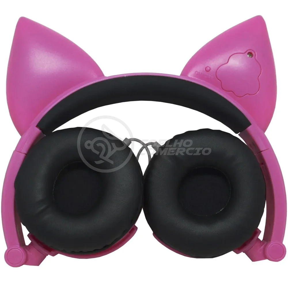 Fone De Ouvido Gatinho Fio Com LED Orelha Dobrável Infantil Microfone - Rosa Fone De Ouvido Gatinho Fio Com LED Orelha Dobrável Infantil Microfone - Rosa