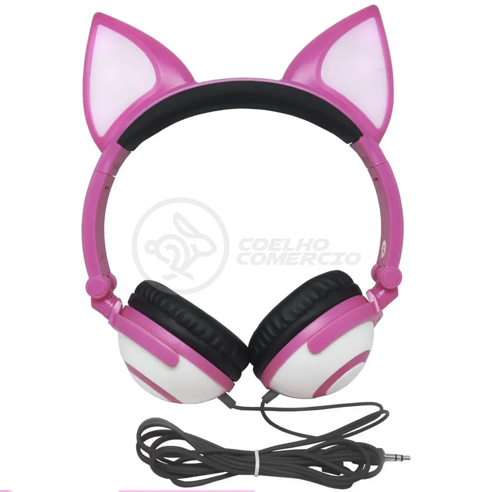 Fone De Ouvido Gatinho Fio Com LED Orelha Dobrável Infantil Microfone - Rosa Fone De Ouvido Gatinho Fio Com LED Orelha Dobrável Infantil Microfone - Rosa