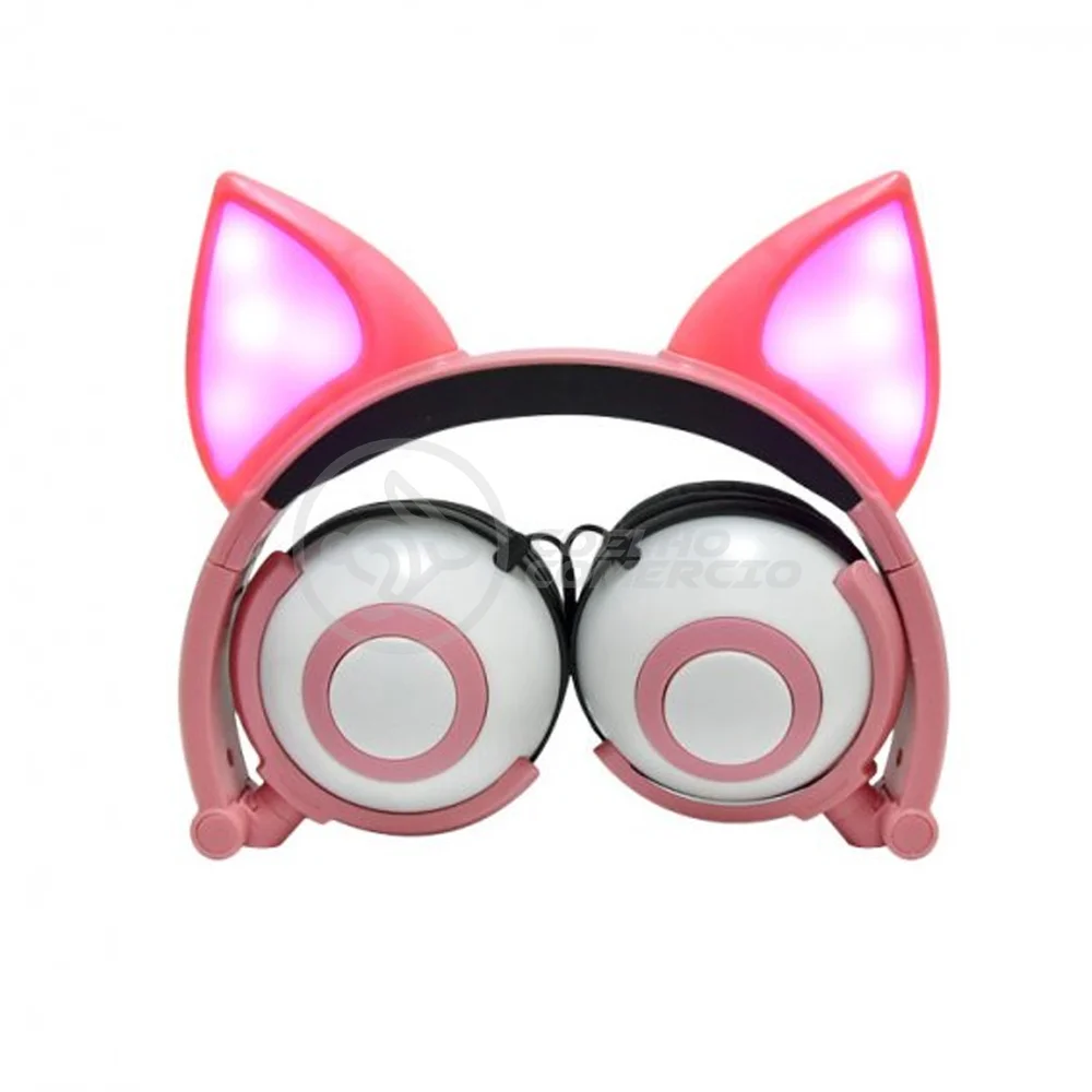 Fone De Ouvido Gatinho Fio Com LED Orelha Dobrável Infantil Microfone - Rosa Fone De Ouvido Gatinho Fio Com LED Orelha Dobrável Infantil Microfone - Rosa