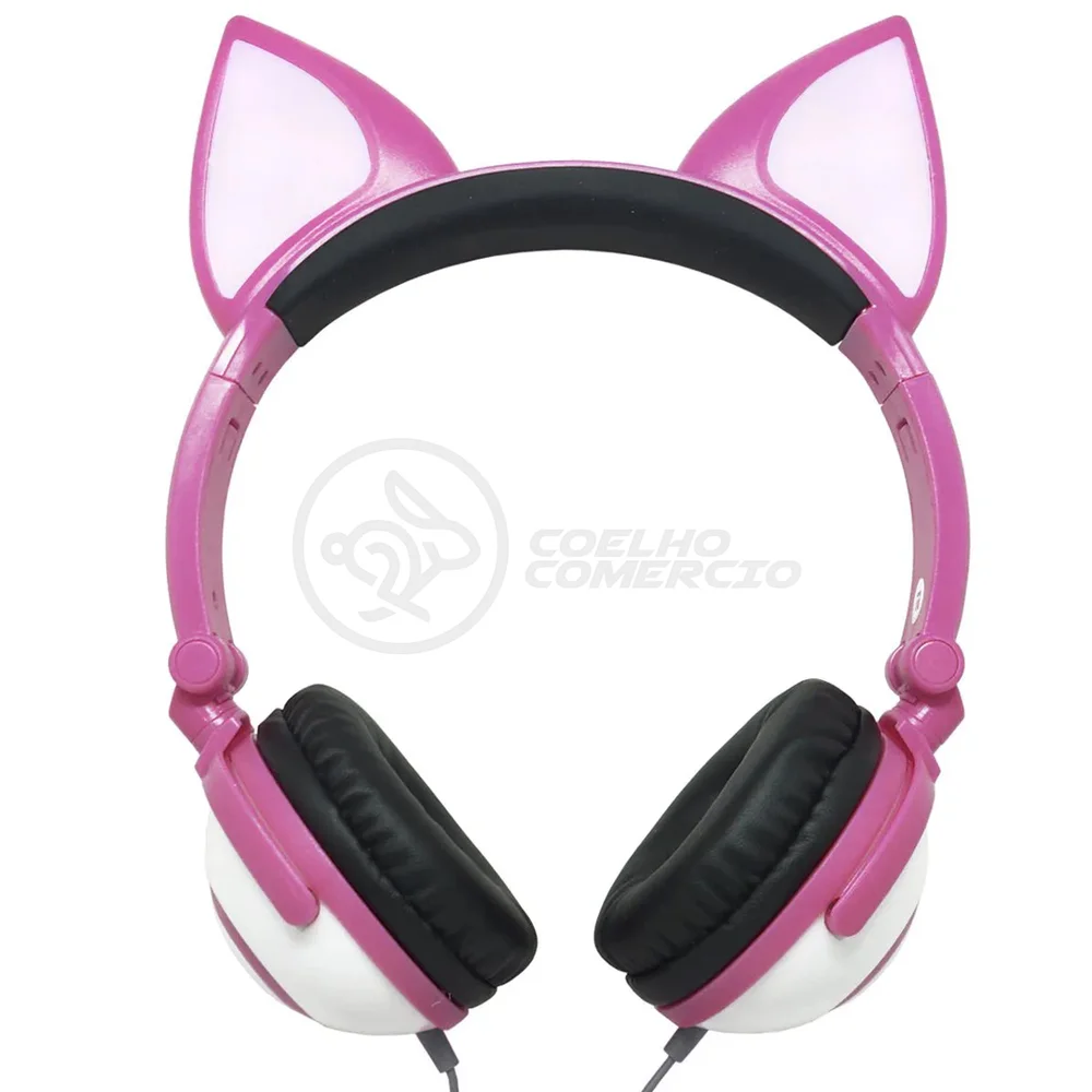 Fone De Ouvido Gatinho Fio Com LED Orelha Dobrável Infantil Microfone - Rosa Fone De Ouvido Gatinho Fio Com LED Orelha Dobrável Infantil Microfone - Rosa