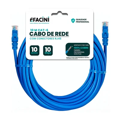 Cabo De Rede Efacini Cat6 Ef-Connect 100% Cobre, Anatel - 10 Metros