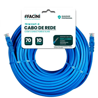 Cabo De Rede Efacini Cat6 Ef-Connect 100% Cobre, Anatel - 70 Metros