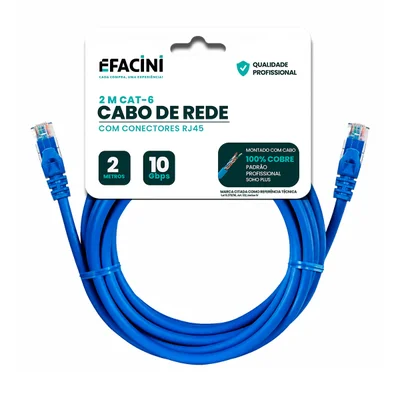 Cabo De Rede Efacini Cat6 Ef-Connect 100% Cobre, Anatel - 2 Metros