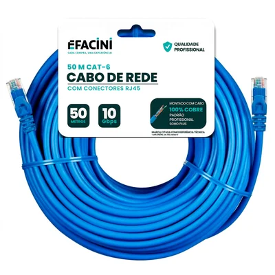 Cabo De Rede Efacini Cat6 Ef-Connect 100% Cobre, Anatel - 50 Metros